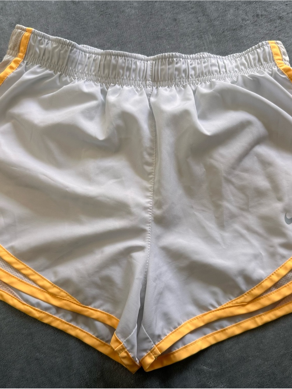 Nike White Athletic Shorts with Yellow Trim